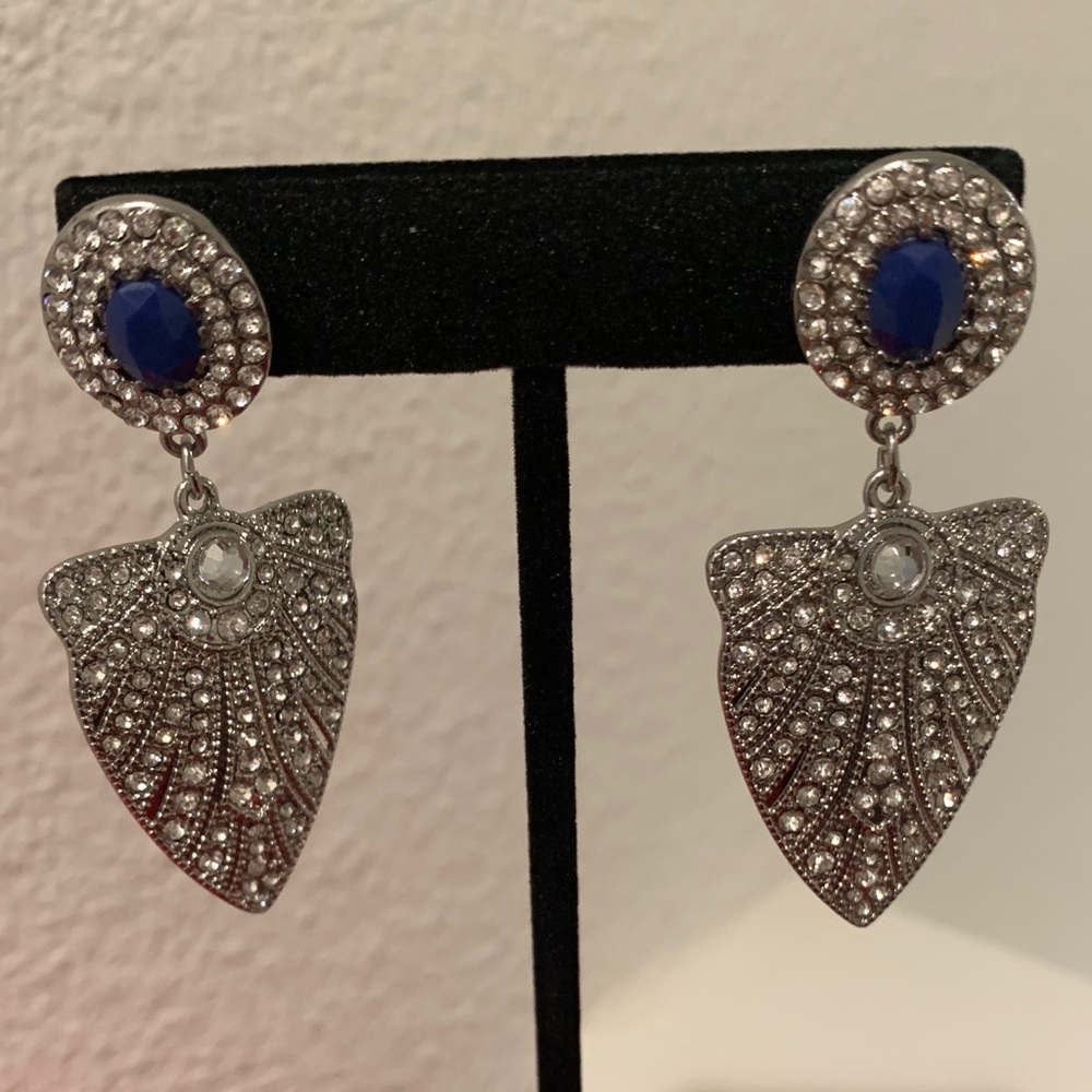 NWOT Silver and Blue Crystal Drop Post Earrings.